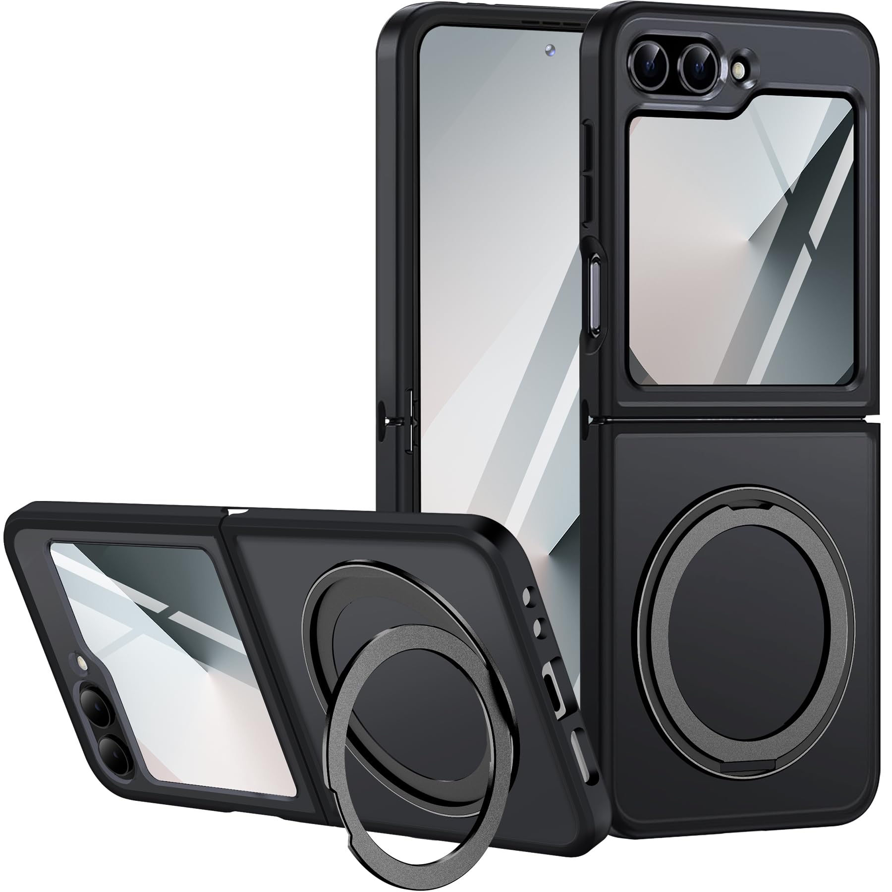 MALEWOLF Case for Samsung Galaxy Z Flip 6, Matte Cover with Stand, Anti-Scratch Translucent Back & TPU Connector, Z Flip6 5G Phone Case, Drop Resistance (Without Hinge+Matte Black)