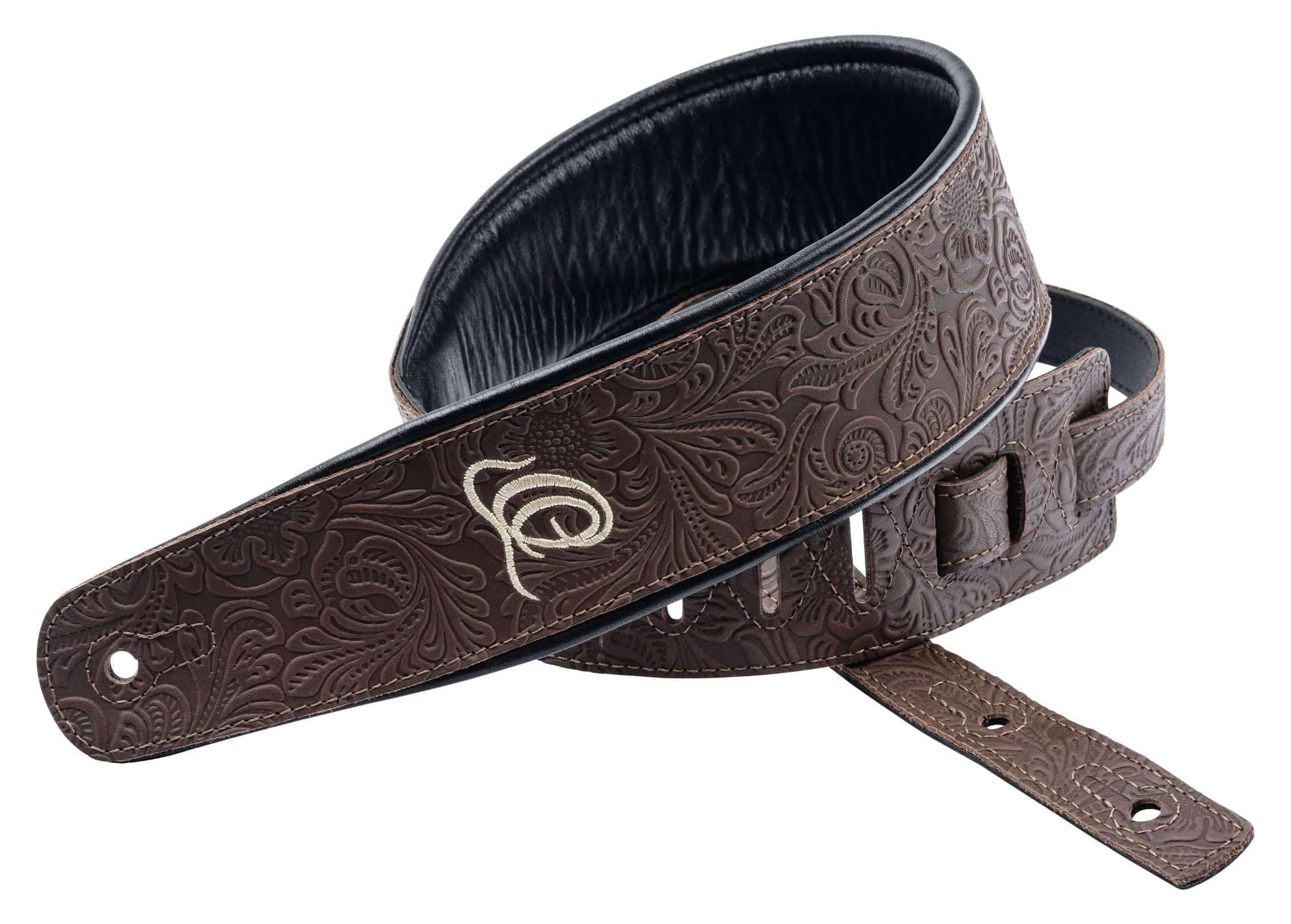 Ortega Guitars Adjustable Guitar Strap – Acoustic Guitar / Bass, Electric Guitar / Bass – Byzantine Series – Genuine Leather, Byzantine Cocoa (OSBY-2)