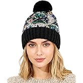 BOLLEY JOSS Womens Winter Beanies Glitter Sequins Colorful Knit Faux Fur Pompoms Beanie Hats Shiny Bling Skull Ski Cap