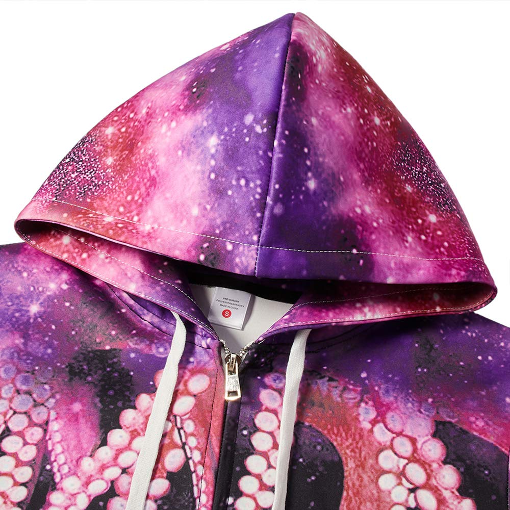 Men¡¯s 3D Digital Printing Hooded with Purple Design Athletic Sweaters Full-Zip Pullover with Pocket M
