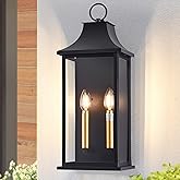 AIBISOD 21In Large Dusk to Dawn Outdoor Wall Lights Fixture, 2-Light Black Gold Exterior Lighting Fixtures, Weather Resistant