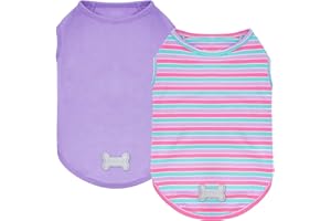KYEESE 2Pack Dog Shirt, Soft Striped Dogs T Shirts, Lightweight Pet Tank Top, Sleeveless Dog Shirt for Small Dogs, Stretchy Comfortable Pet Vest, Purple+Blue Striped, XL