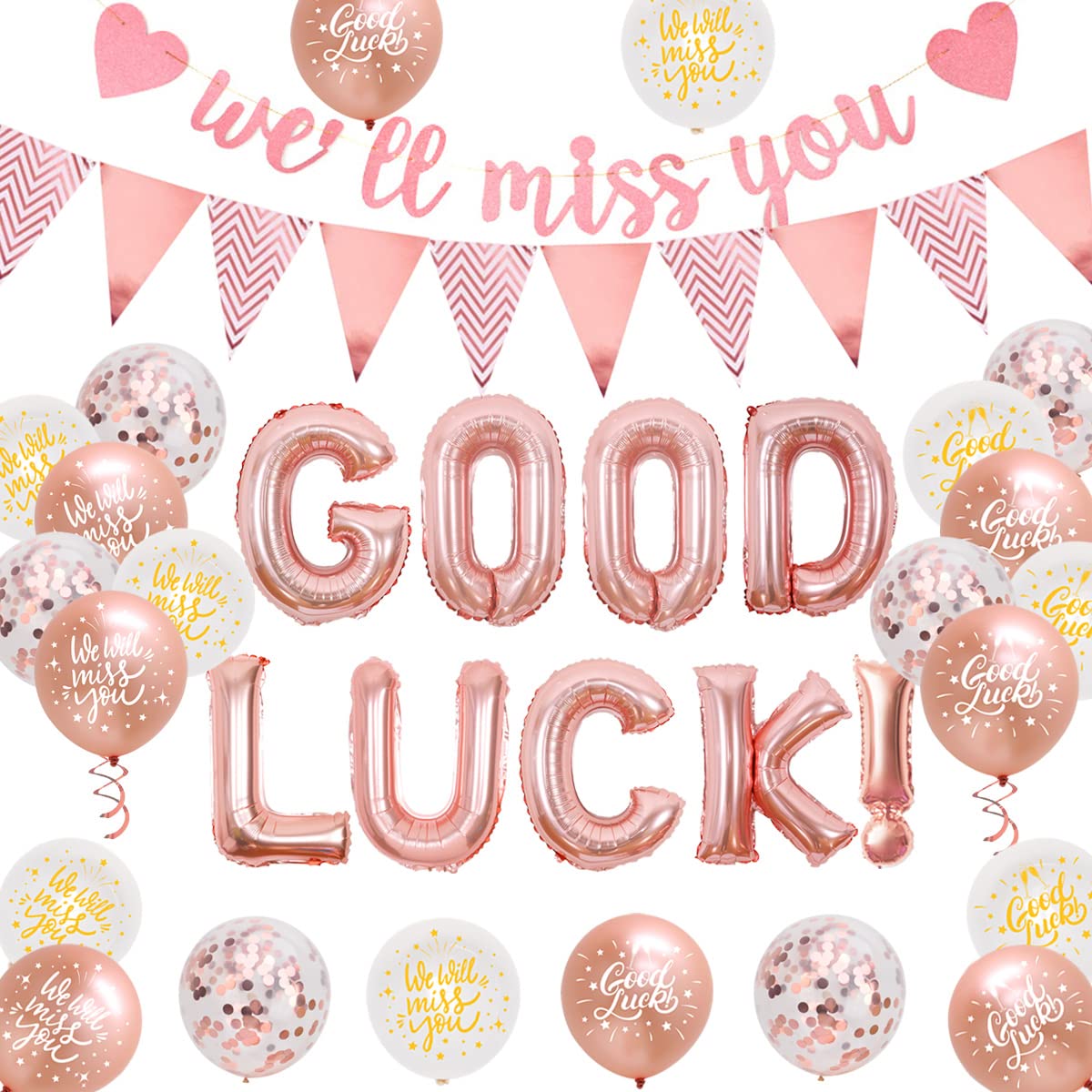 Kreatwow We Will Miss You Decorations Rose Gold for Women, Good Luck Banner Retirement Sorry Your Leaving Decorations for Goodbye Going Away Farewell Graduation Job Change Congratulations Party Decor