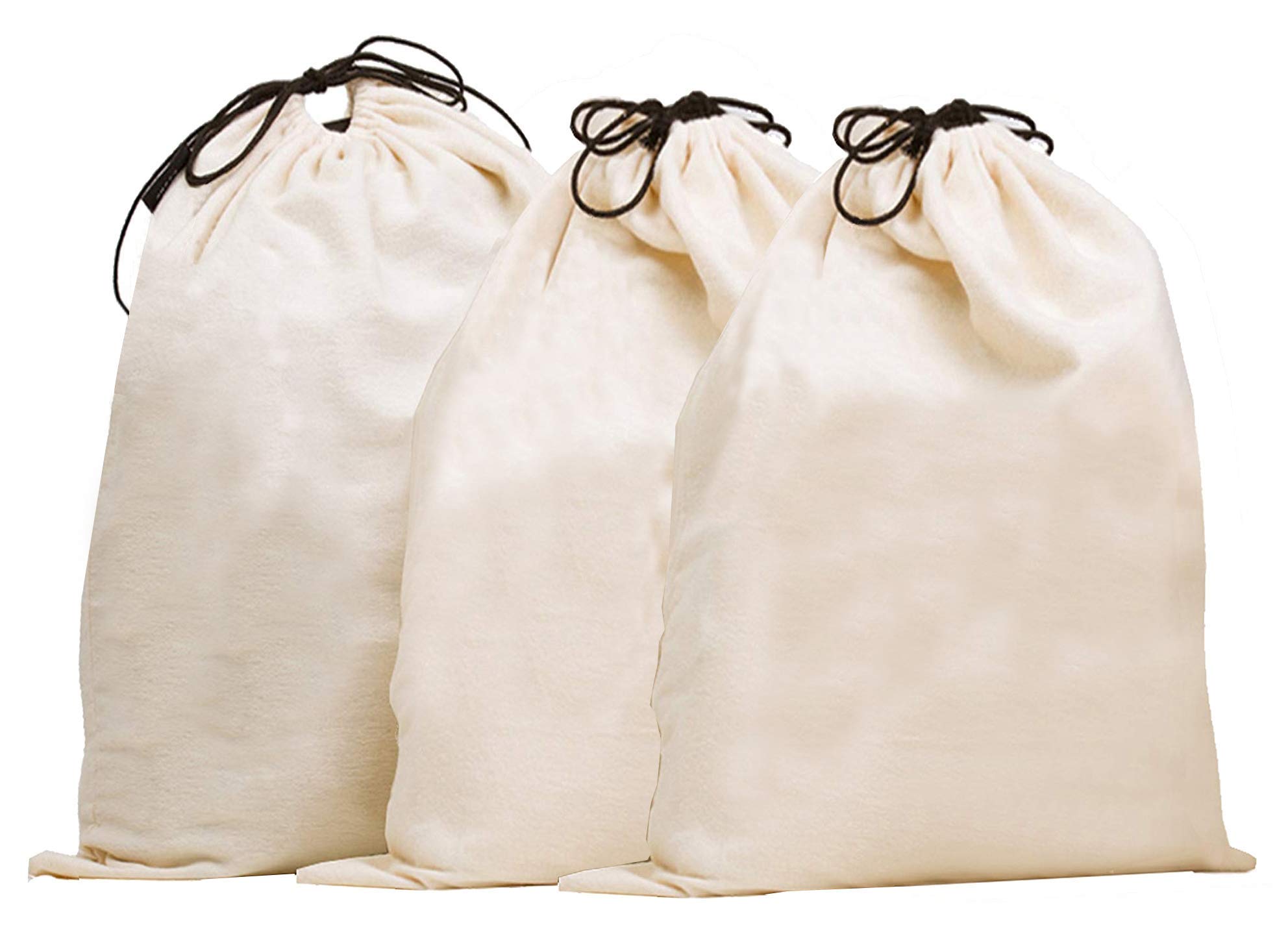 MISSLO Set of 3 Cotton Breathable Dust-Proof Drawstring Storage Pouch Multi-Functional Bag (Beige, Pack 3 XL)
