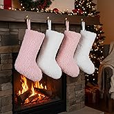 Jamntower Pink Personalized Christmas Stockings 4 Pack 20 Inch Pink and White Pastel Faux Fur Christmas Stockings Fuzzy Sherpa Plush Xmas Hanging Stocks Ornaments for Home Xmas Party Decor Winter Gift
