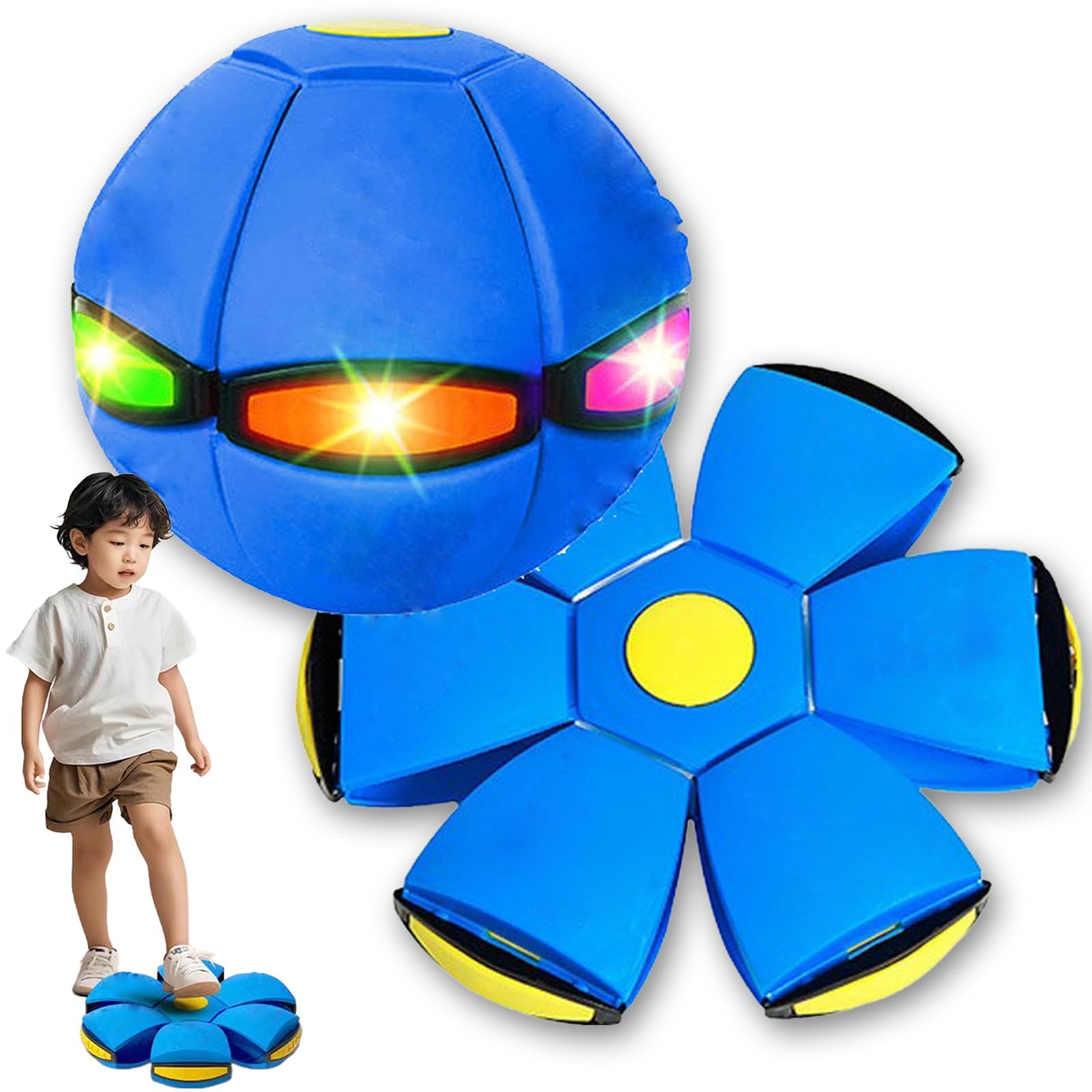 Natwo Magic Bouncing Ball, Children's Bouncing Ball, Magic Flying Saucer, Bouncy Balls, Family and Pet Interactive Toys, Dual Form Freely Switchable with 6 Lights for Indoor Outdoor Use (Blue)