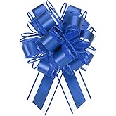 MECCANIXITY 10pcs 6 Inch Large Big Pull Bow Metallic Organza Gift Wrapping Bows Ribbon for Wedding Car Baskets Presents Christmas Bow, Sapphire Blue