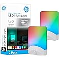 GE Color-Changing LED Night Light, Plug Into Wall, Dusk to Dawn Sensor, 8 Vibrant Colors, Ambient Lighting, Kids Adults Bedroom, Bathroom, Nursery, Kitchen, Hallway, 2 Pack, 46722-P1