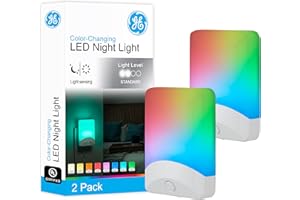 GE Color Changing LED Night Light for Kids, Dusk to Dawn Sensor, Home Decor Apartment Essentials, Wall Lights for Bedroom, Ambient Lighting, Nightlights Plug In, 2 pack, 46722-P1