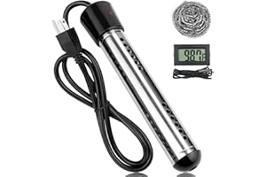 DENTRESCUE Immersion Water Heater, 2000W Portable Water Heater with 304 Stainless Steel Cover, Water Heater Electric with Digital Thermometer, Fast Heating 5 Gallons of Water in Minutes