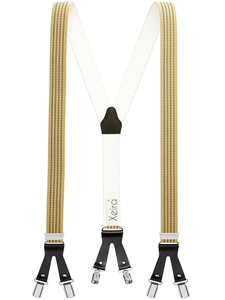 Xeira Hosenträger reg; in Trendigen Gestreiften Design mit Lederriemen und 6 Clips - Made in Germany - Verfügbar in XXXL Läng
