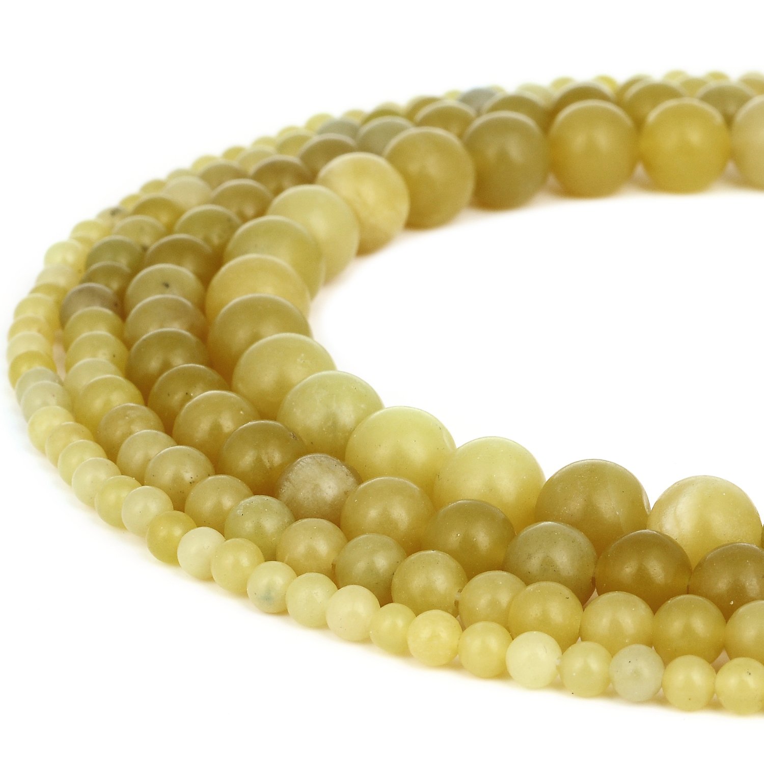 RUBYCA Natural Lemon Jade Gemstone Round Loose Beads Yellow for DIY Jewelry Making 1 Strand - 4mm