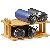 SpaceAid Bamboo Water Bottle Organizer with Labels, Kitchen Pantry Water Bottle Storage Rack for Cabinets, Home Cup and Wine Bottle Holder Shelf Organizers, (2-Tier, Hold 6 Bottles)