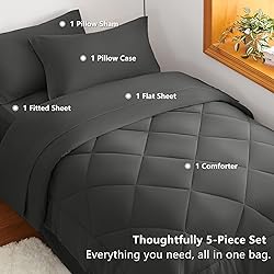 CozyLux Twin XL Comforter Set Dark Grey - 5 Pieces