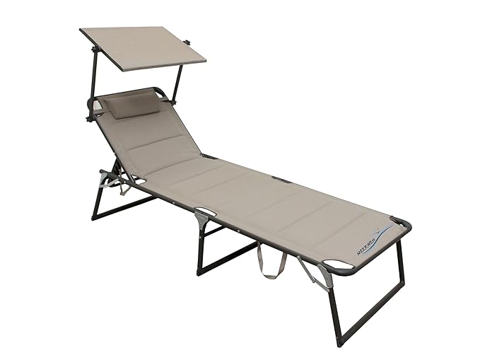 Meerweh Aluminium Gartenliege XXL mit Dach, Dreibeinliege gepolstert mit Quick Dry Foam, beige, 200 x 70 x 37.5 cm
