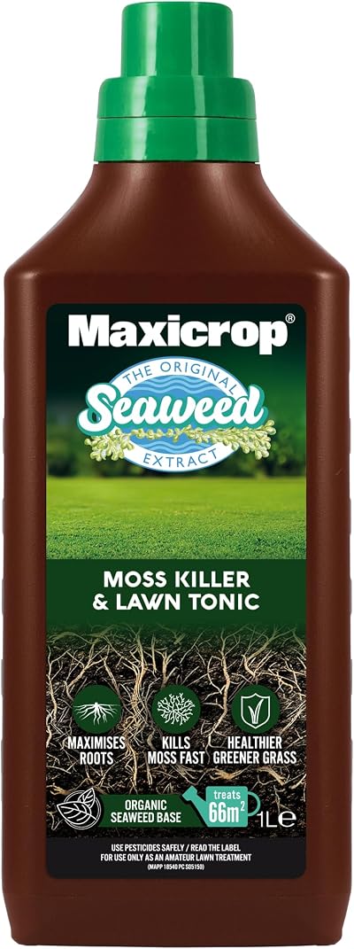 Maxicrop Moss Killer and Lawn Tonic 1L - 2 in 1 Seaweed Base Ferrous Sulphate