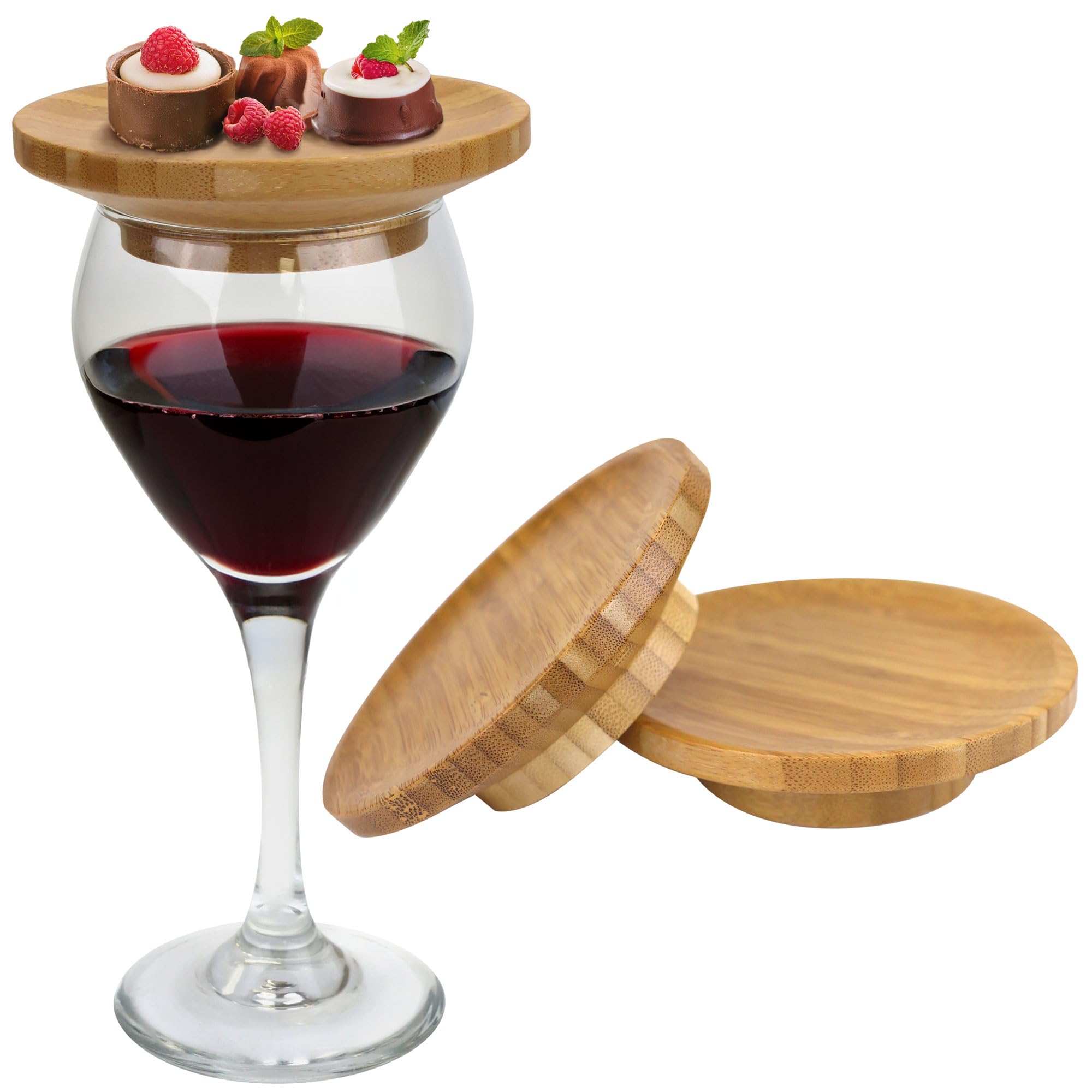 BambooMN Dual Use Bamboo Coasters/Wine Glass Topper, 4" - Vertical Cut - Round - 10 Piece Set — image 1