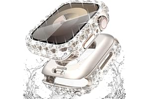 Surace 2 in 1 Waterproof Bling Case Compatible for Apple Watch Series 9 Series 8 Series 7 41mm Screen Protector, Lace Edge Diamond Protective Bumper Face Cover for iWatch Accessories Women, Starlight