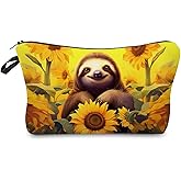 Livel lhood Sunflower Sloth Makeup Bag Cute Small Organizer Zipper Pouch Sunflower Sloth Cosmetic Bag Birthday Present for Women Friends