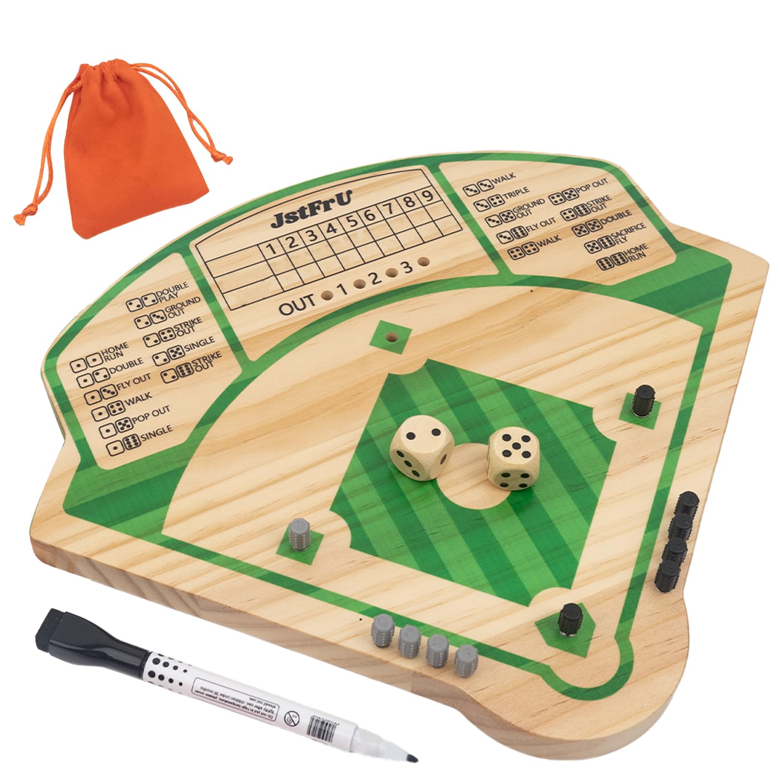 Photo 1 of Baseball Board Game,Wooden Baseball Game,20mm Thick Wooden Board with 10 Pieces & Dice,Markers,Great for Family Game Night, Party and Road Trip, Portable