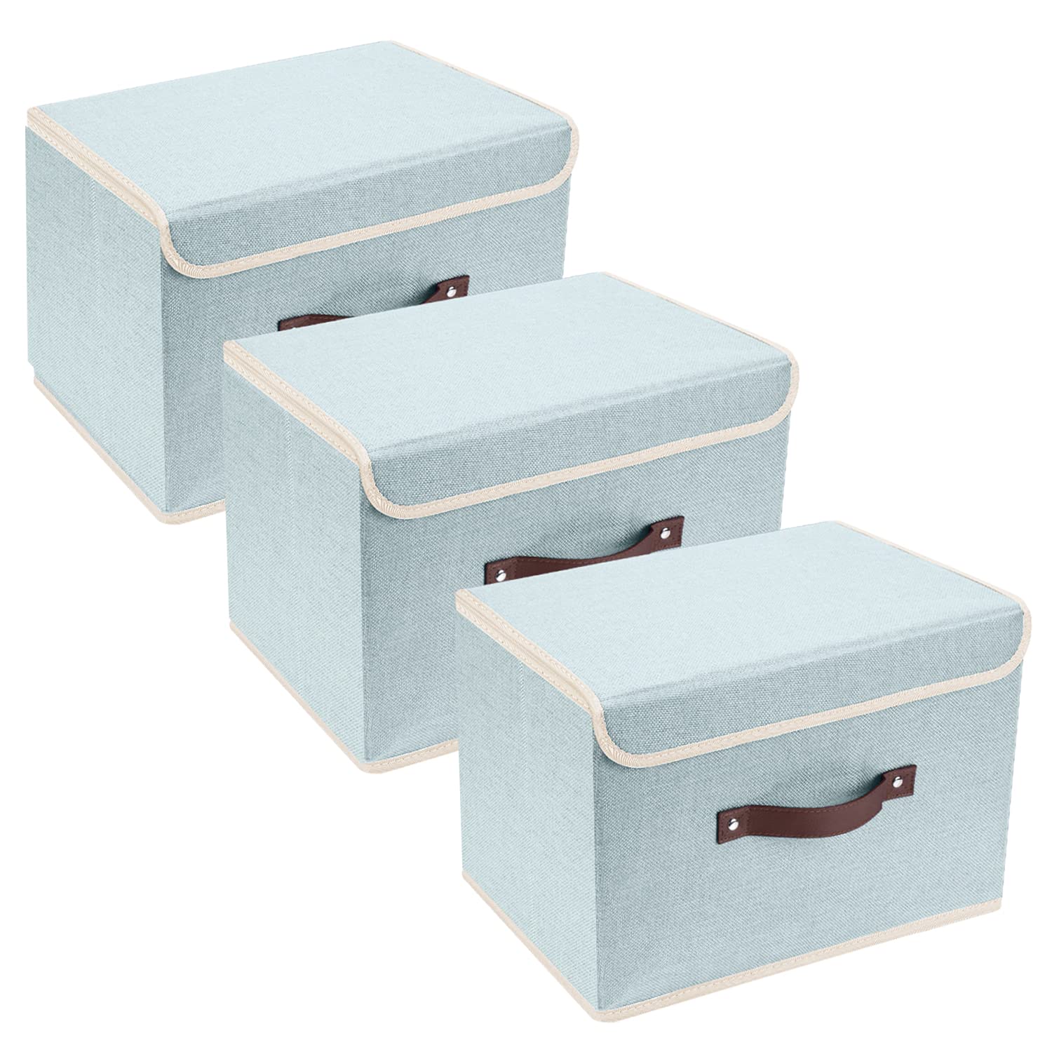 Photo 1 of TYEERS Collapsible Storage Boxes, Washable Fabric Storage Bins with Lids, 14.9x9.8x9.8 inches, 3 Pack, Aqua Spring