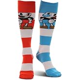 elope Officially Licensed Cuphead &amp; Mugman Knee High Striped Socks, 18 Inches Long