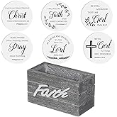 Hushee Wooden Coasters Set of 6 for Drinks with Bible Verses, Housewarming Gift for Home Christian Decoration, Farmhouse Religious Coasters with Holder for Kitchen Decoration, 4''(White)