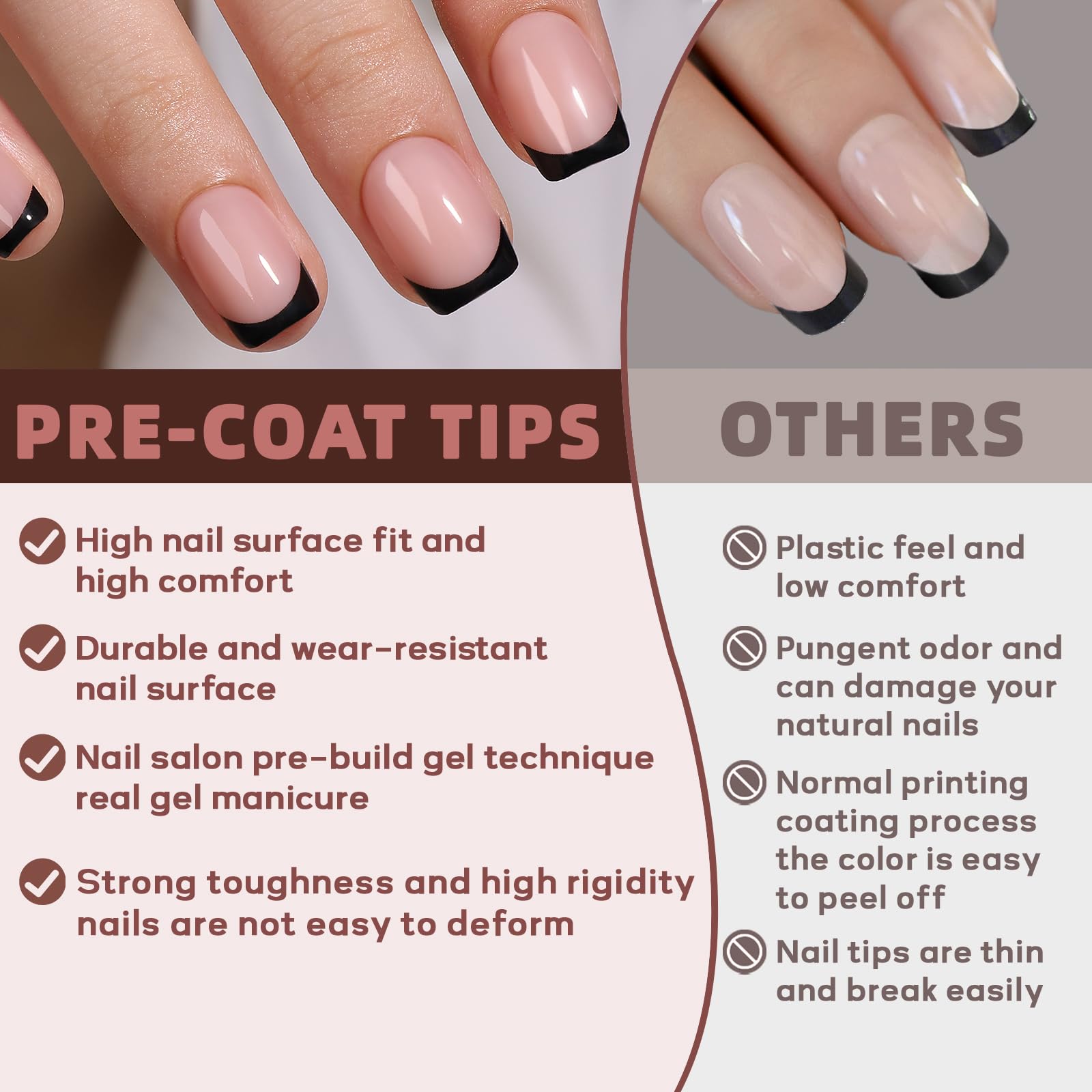 CUZIAM Press On Nails Black French Tip, 32pcs 16 Sizes Short Square Press on Nails for Women Girls, Natural Nude Stick on Nails Reusable Glossy Soft Real Salon Manicure with Nail Glue-Black French - Image 4