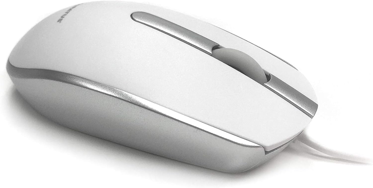 Accuratus M100 MAC Mouse - USB-A Wired Full Size Slim Apple Mac Mouse with Silver and Matt White Tactile Case