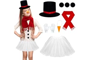 AIHSUMC 9 Pcs Snowman Costume Kit Christmas Costume Kit Snowman Skirt Hat Carrot Nose Scarf Gloves