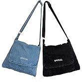 2 Pcs Denim Shoulder Bag Blue Black Jean Tote Bag Crossbody Bags Adjustable Cell Phone Bags for Women and Men