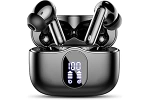 BTOOTOS Wireless Earbuds, Bluetooth 5.3 Headphones Bass Stereo, Ear Buds with Noise Cancelling Mic LED Display, IP7 Waterproof in Ear Earphones, 36H Playtime for Laptop Pad Phones Sports Workout, Black