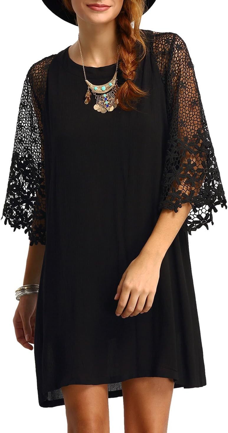 Jollymda Women's Casual Crewneck Half Sleeve Summer Chiffon Tunic Dress