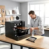 A4 XP600 UV DTG Printer Machine, 5760 * 1440dpi Precision UV Flatbed Printer with 22x33x15cm Vacuum Platform &amp; Bottle Holder, Perfect for Phone Cases Acrylic Metal Leather Golf Balls Bottles (A4)