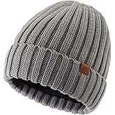 Home Prefer Mens Winter Hat Wool Fleece Lined Knit Beanie Hat Warm Stocking Caps