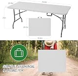Rainberg 6ft Folding Table with Handle Heavy Duty Metal Frame Waterproof Top view 2