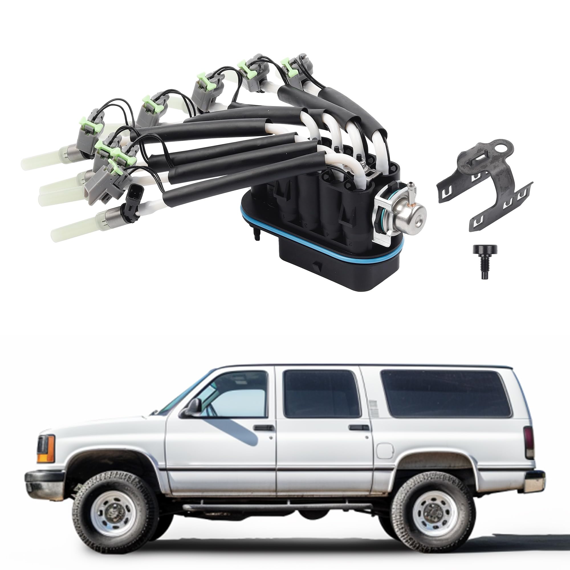 Photo 1 of Dasbecan Spider Fuel Injector w/Retaining Bracket Compatible with GMC Chevy Pickup Truck Suburban Express Savana Cadillac 5.0L 5.7L 1996-2002 Replace# FJ504 89060440 2173029 4G1888 833221028 93441235