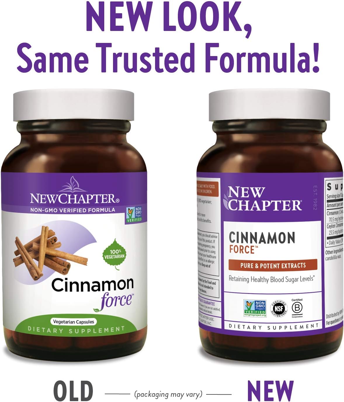 New Chapter Cinnamon Supplement - Cinnamon Force for Blood Sugar Support + Antioxidant Action + Non-GMO Ingredients - 60 ct Vegetarian Capsules: Health & Personal Care
