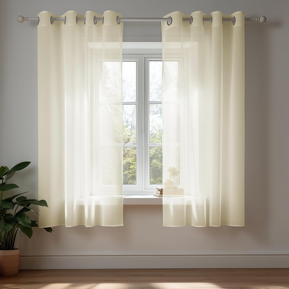 Deconovo Semi Transparent Voile Curtains Beige 2 Panels 55 x 54 Inch