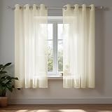 Deconovo Solid Eyelet Semi Transparent Net Curtains Beige 2 Panels 55x48