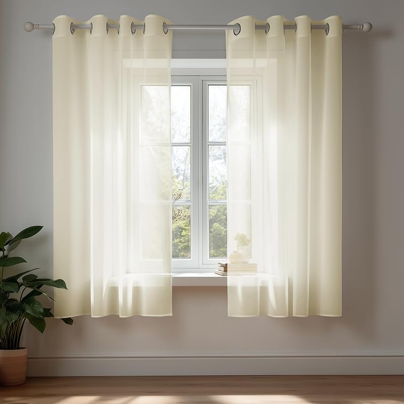 Deconovo Semi Transparent Voile Curtains Beige 2 Panels 55 x 54 Inch