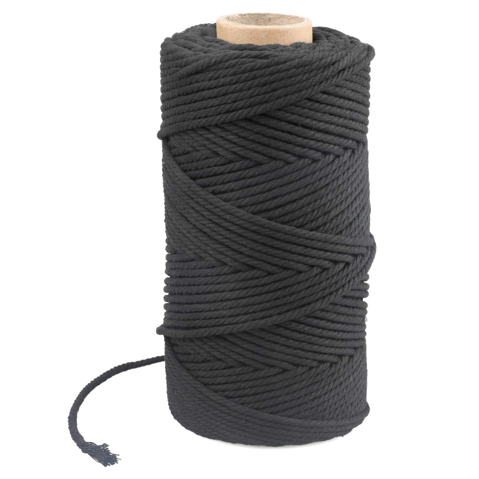 KINGLAKE Macrame Cord 4mm, 100m Black Cotton String Twine for Crafts, Decorative Cotton Cord Rope for Decoration, Plant Hanger, Knitting, Wall Hanging, Gardening, Kitchen Cooking, Baking