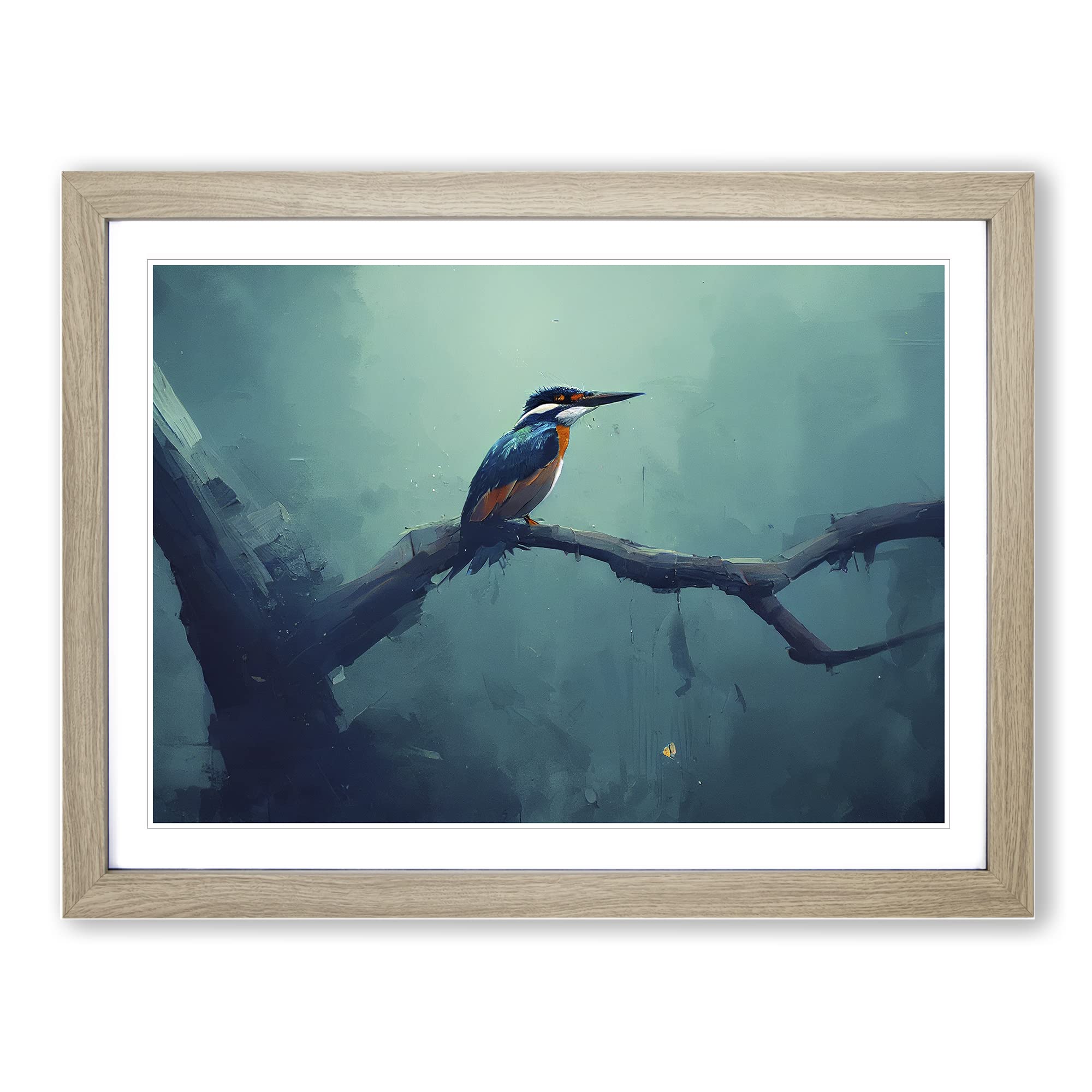 Kingfisher Bird Art Painting Vol.1 Framed Print | A4 Oak Framed Wall Art | Ready to Hang | Modern Historical Picture | Living Room Bedroom Lounge Office