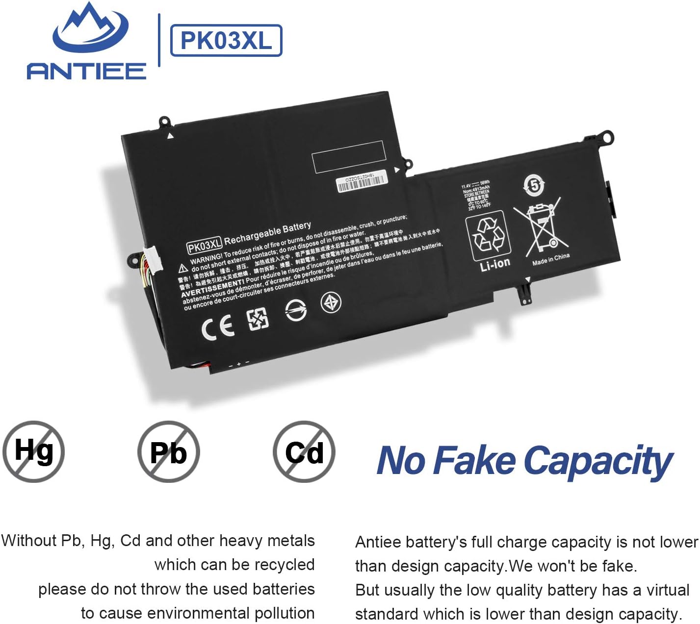 ANTIEE PK03XL Laptop Battery for HP Spectre 13 Pro X360 G1 G2 13-4000 13-4100 13-4200 Series 13-4003dx 13-4005dx 13-4103dx 13-4020ca 13-4105dx 11.4V 56Wh HSTNN-DB6S 789116-005 788237-2C1 TPN-Q157 - Image 5