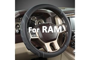 GIANT PANDA Car Steering Wheel Cover for RAM 1500 2500 3500, Compatible with Dodge RAM 15.5-16 inches - Black+Gray Line