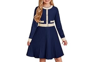 GRACE KARIN Girls Sweater Fall Dress Long Sleeve Knit A Line Contrast Casual Winter Dresses 6-14Y