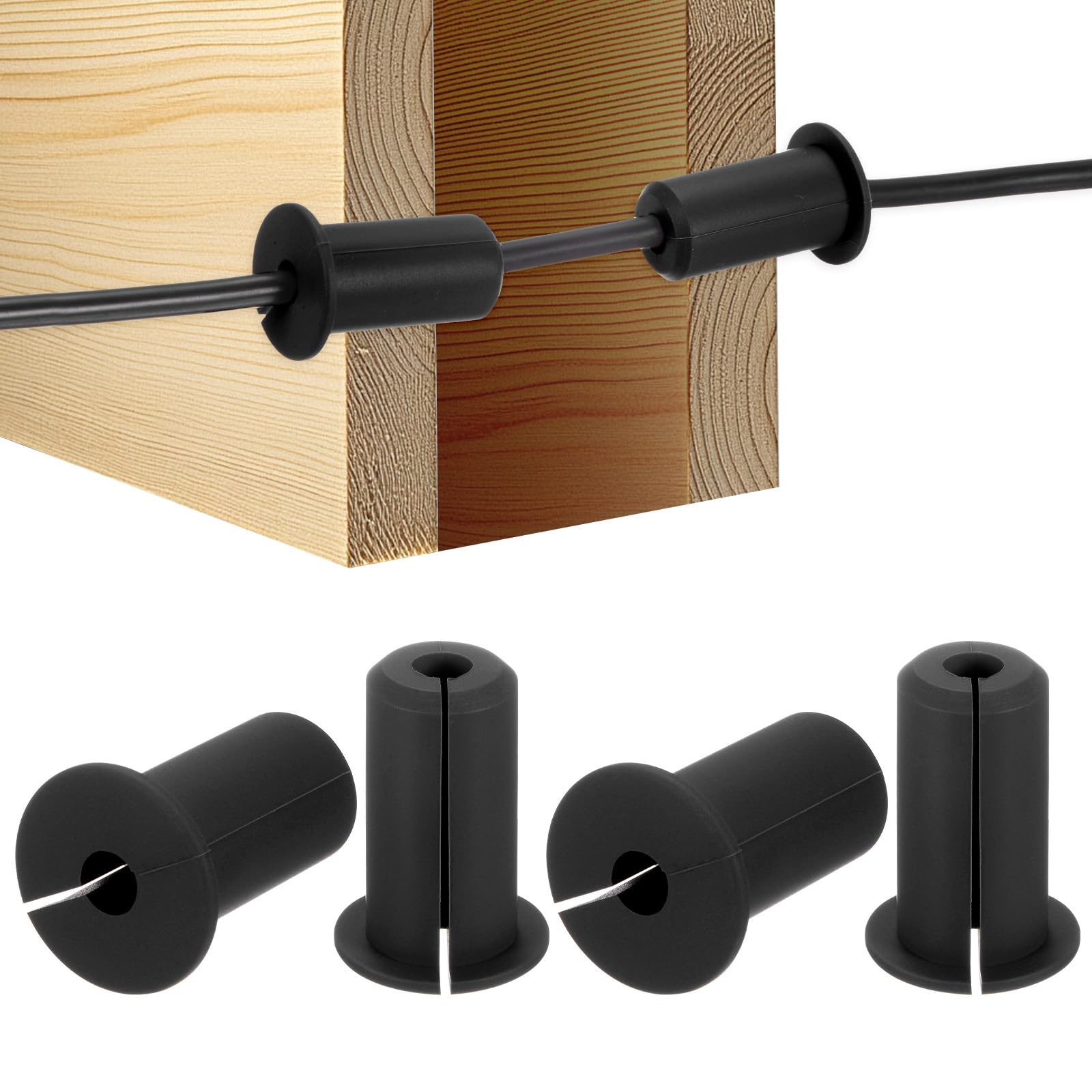 M METERXITY 4-Pack Cable Routing Kit, for 3/4 Inch Wall Hole Silicone Feed Through Wall Grommet Cable Punch Grommet Wall Hole Cover Bushing for Ethernet Cable [38mm Length, Black] — image 1
