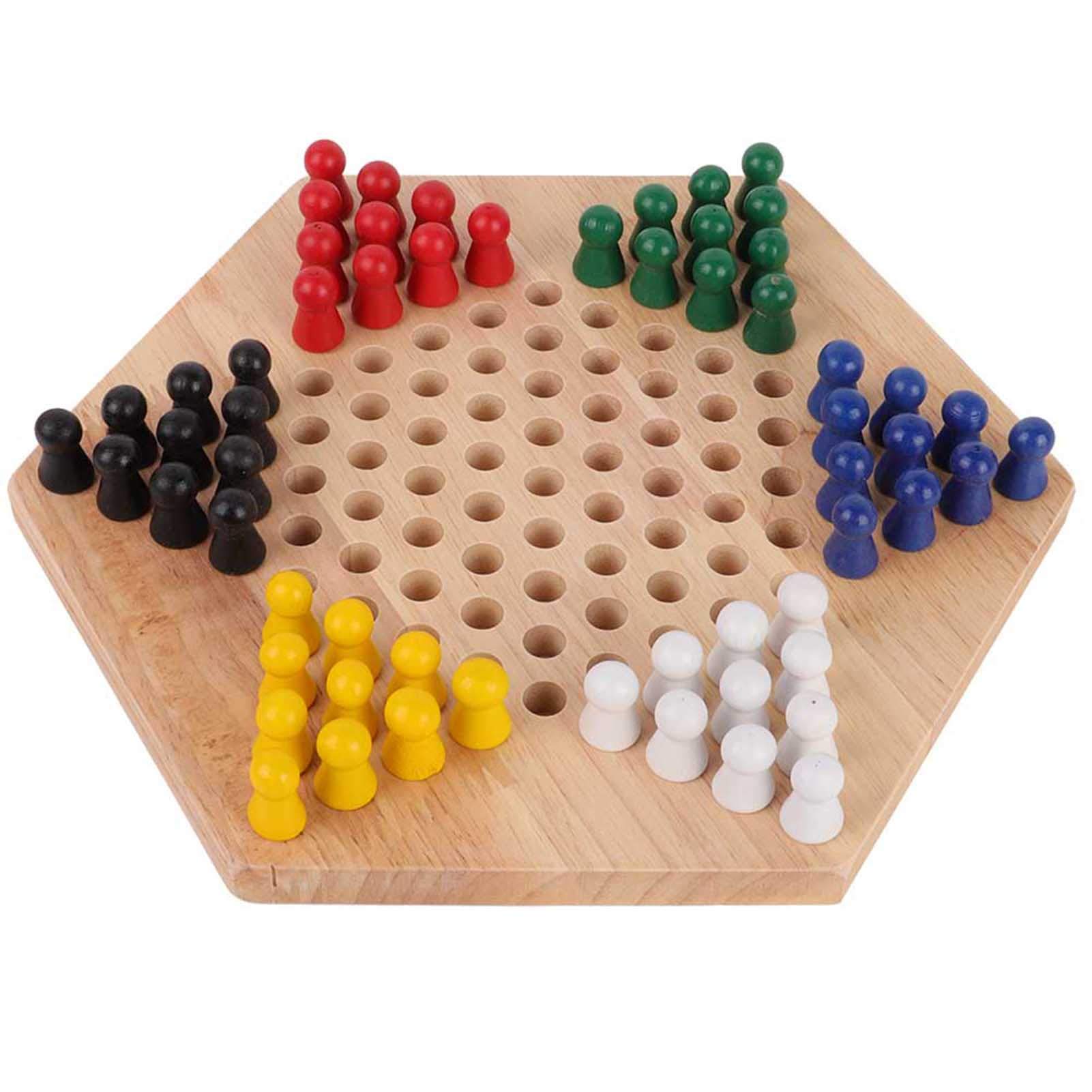 Tbest Wooden Checkers, Indoor/Outdoor Colorful Checkers Set Kids Educational Board Game Chinese Checkers Classic Halma Chinese Checkers Strategy Family Game