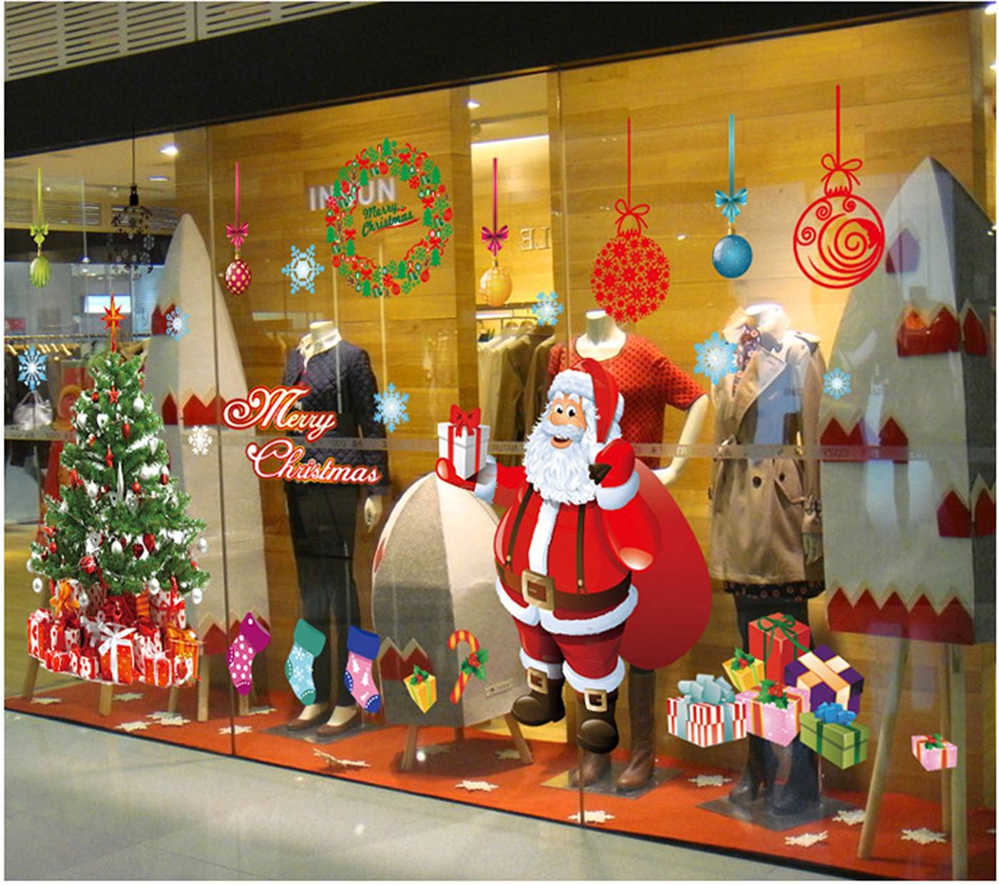 TBSCWYF Window Stickers Large Reindeer Christmas Tree Cling Decals Resuable for Xmas Home Shop Party Decorations Christmas Windows Clings