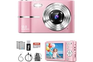 Digital Camera, Autofocus 50MP Vlogging Camera with 32G TF Card & 2 Batteries, 16X Zoom, Flash, Anti-Shake, Compact Portable 